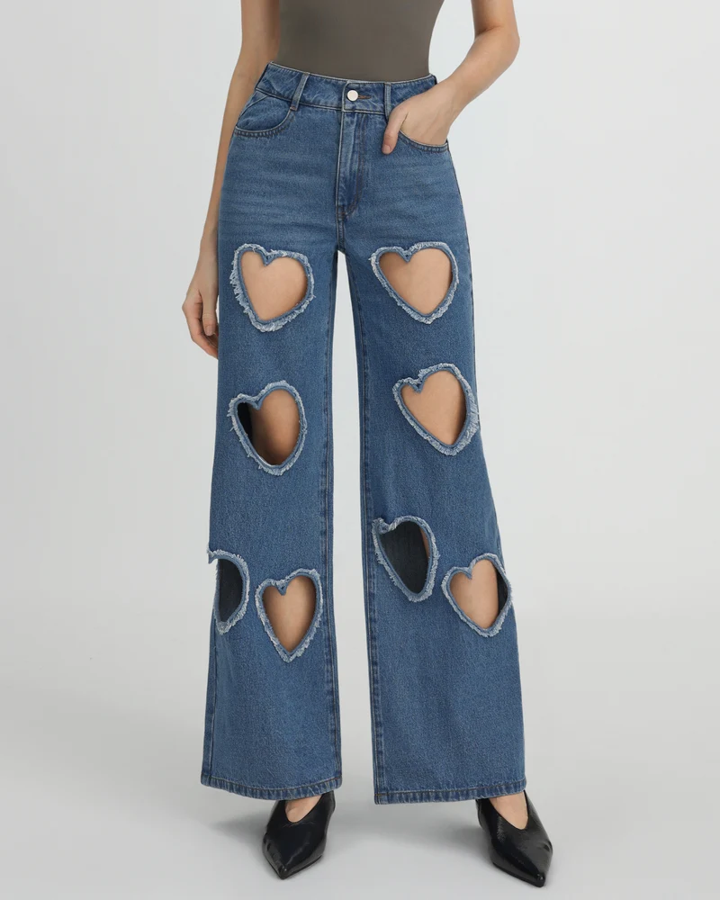 Sophia Verzierte Jeans mit Herzausschnitt - Mittelblau