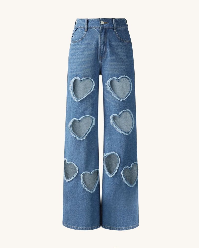 Sophia Verzierte Jeans mit Herzausschnitt - Mittelblau