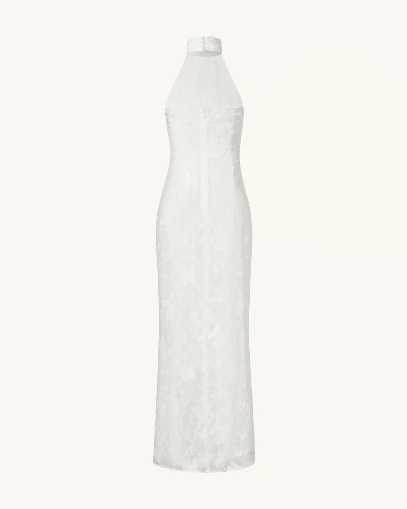 Uliana Weißes Maxikleid mit Blumen-Spitzen und Halterneck - Weiß