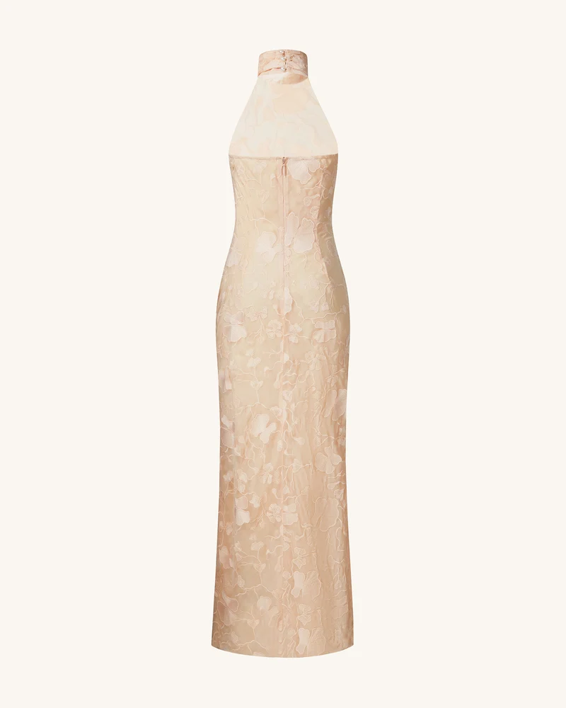 Uliana Pink-Beiges Maxikleid mit Blumen-Spitzen und Halterneck - Rosa-Beige