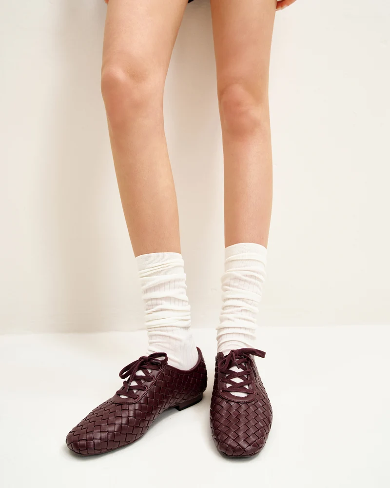 Kayla Geflochtene Riemen Ballerinas - Bordeauxrot