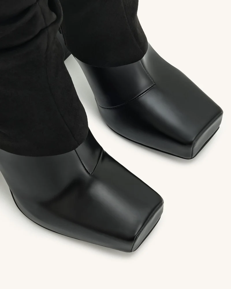 Reyna Quadratische Zehenplattform-Strickstiefel - Schwarz