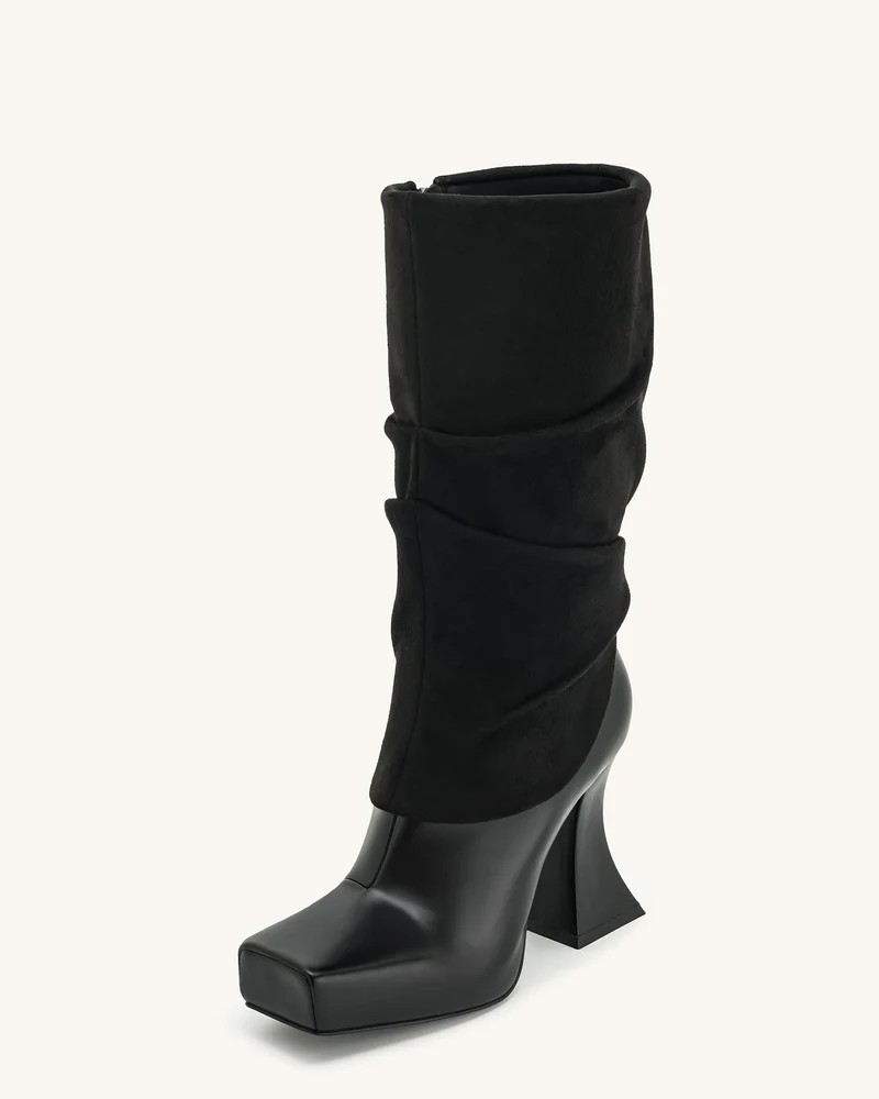 Reyna Quadratische Zehenplattform-Strickstiefel - Schwarz