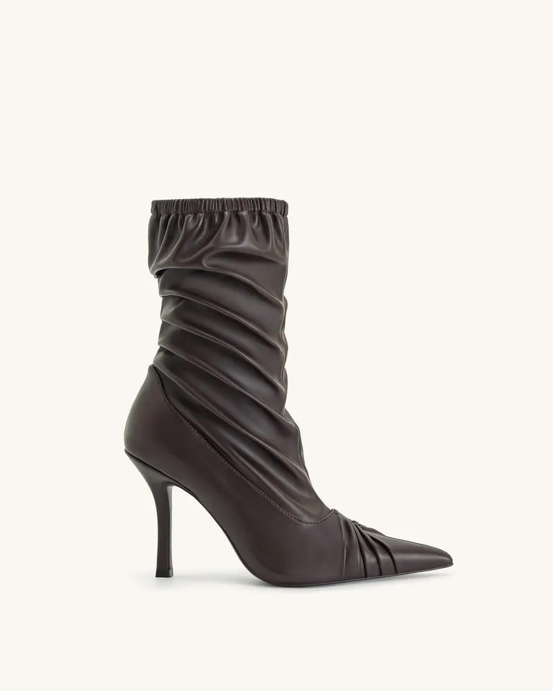Joanne Lederstiefeletten mit Paneel-Details- Burgundy