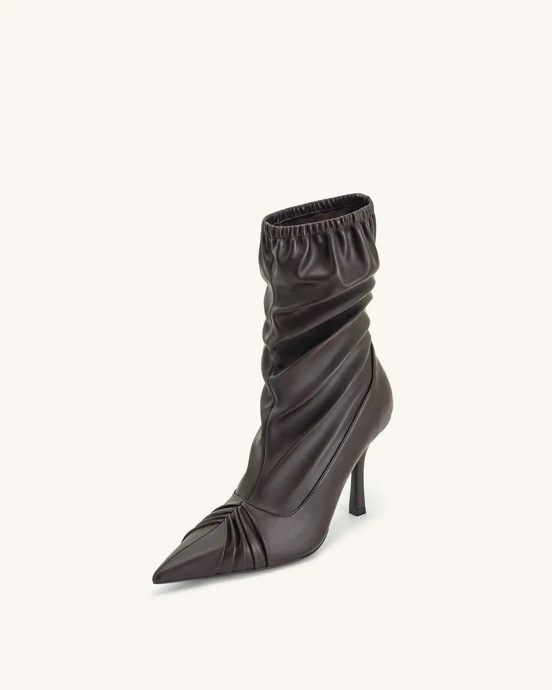 Joanne Lederstiefeletten mit Paneel-Details- Burgundy