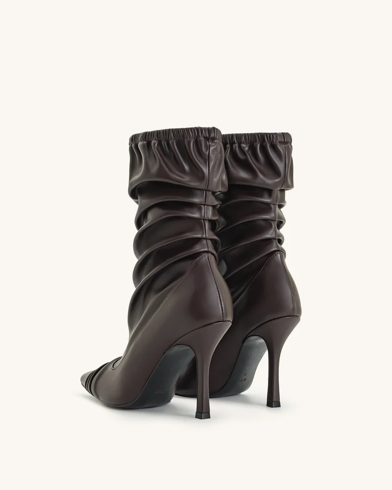 Joanne Lederstiefeletten mit Paneel-Details- Burgundy