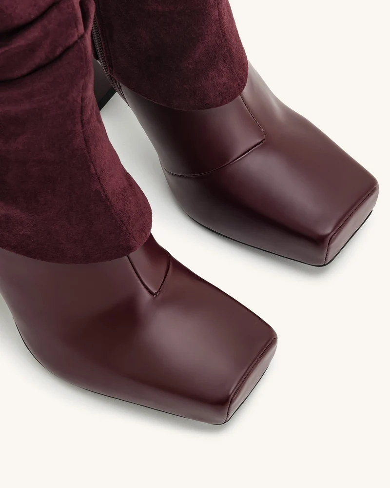 Reyna Quadratzehen-Plateau-Strickstiefel - Karmesinrot