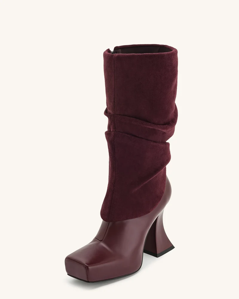 Reyna Quadratzehen-Plateau-Strickstiefel - Karmesinrot