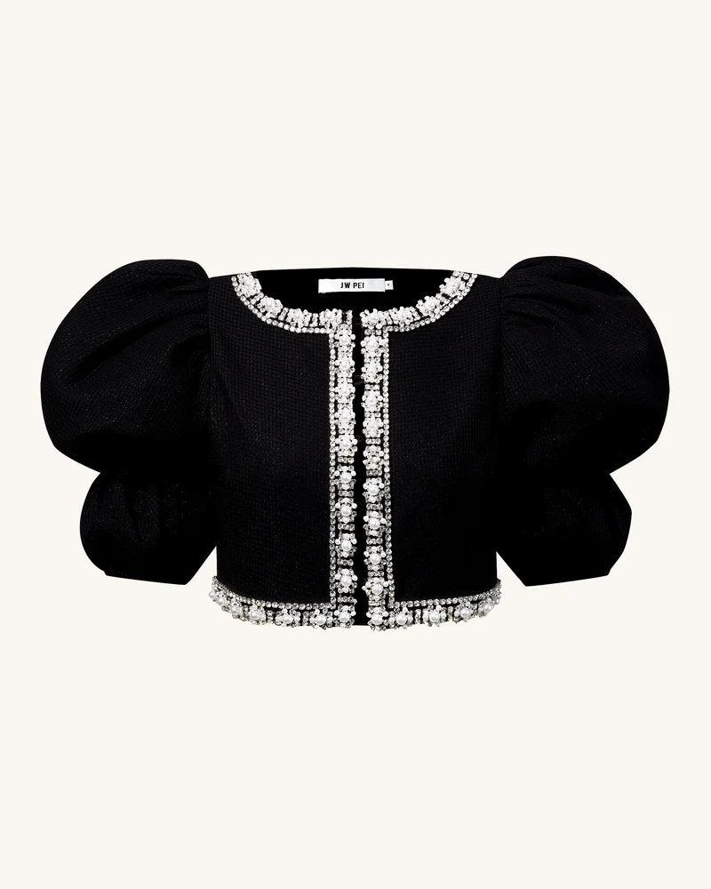 Perlenverzierte Tweed-Set - Schwarz