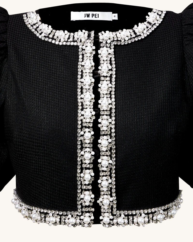 Perlenverzierte Tweed-Set - Schwarz