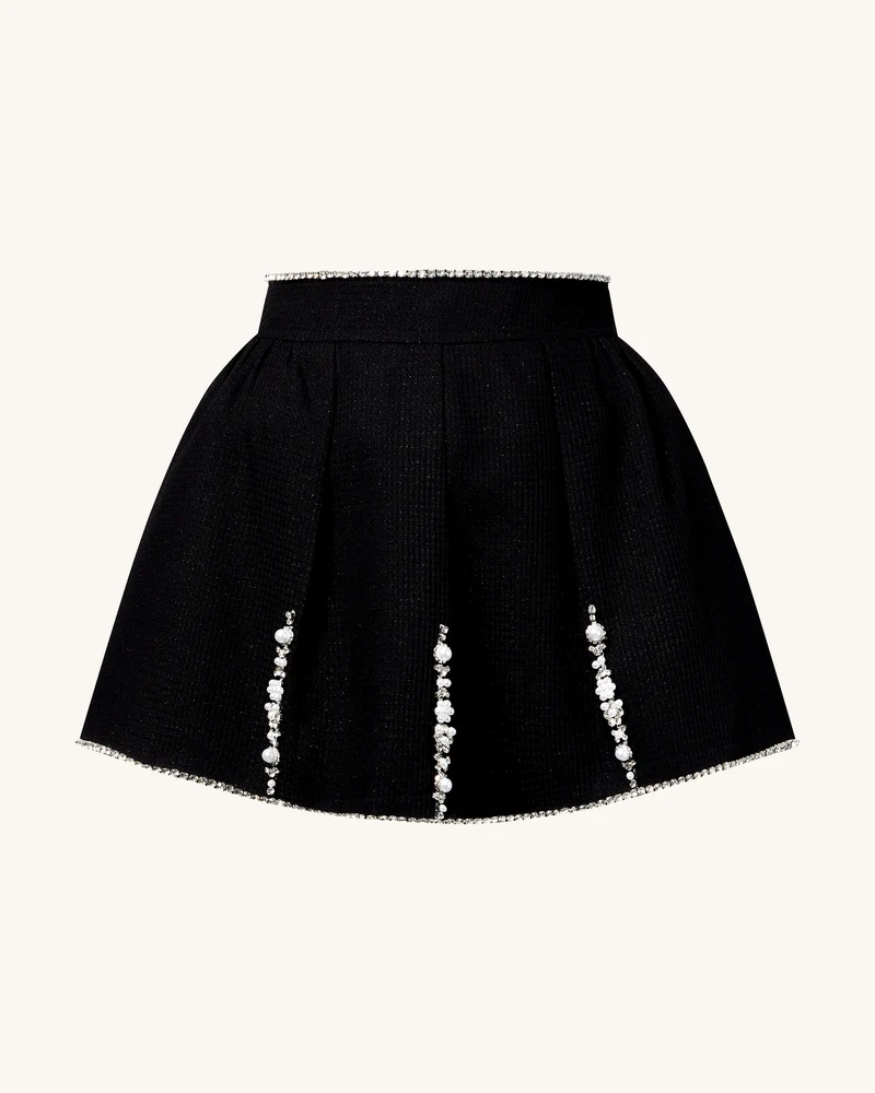 Perlenverzierte Tweed-Set - Schwarz