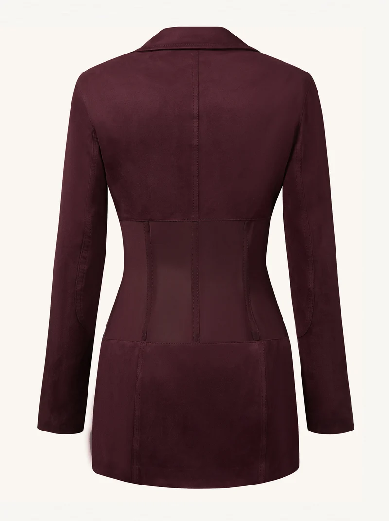 Mini-Kleid mit Korsett-Jacke aus Kunstwildleder - Dunkelrot