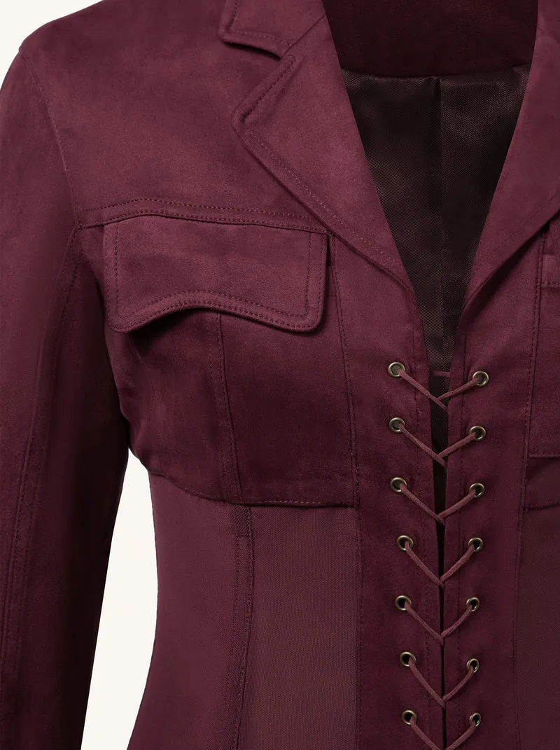 Mini-Kleid mit Korsett-Jacke aus Kunstwildleder - Dunkelrot