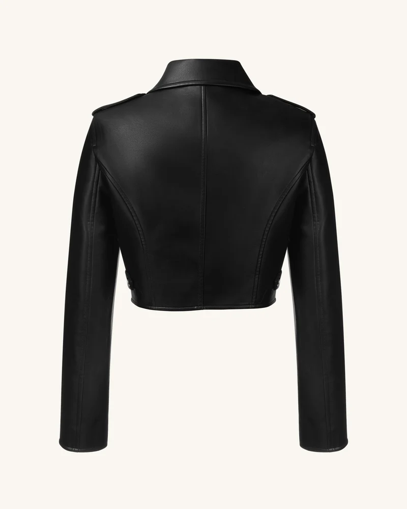Sophie Kurzgeschnittene Lederjacke - Schwarz & Rot