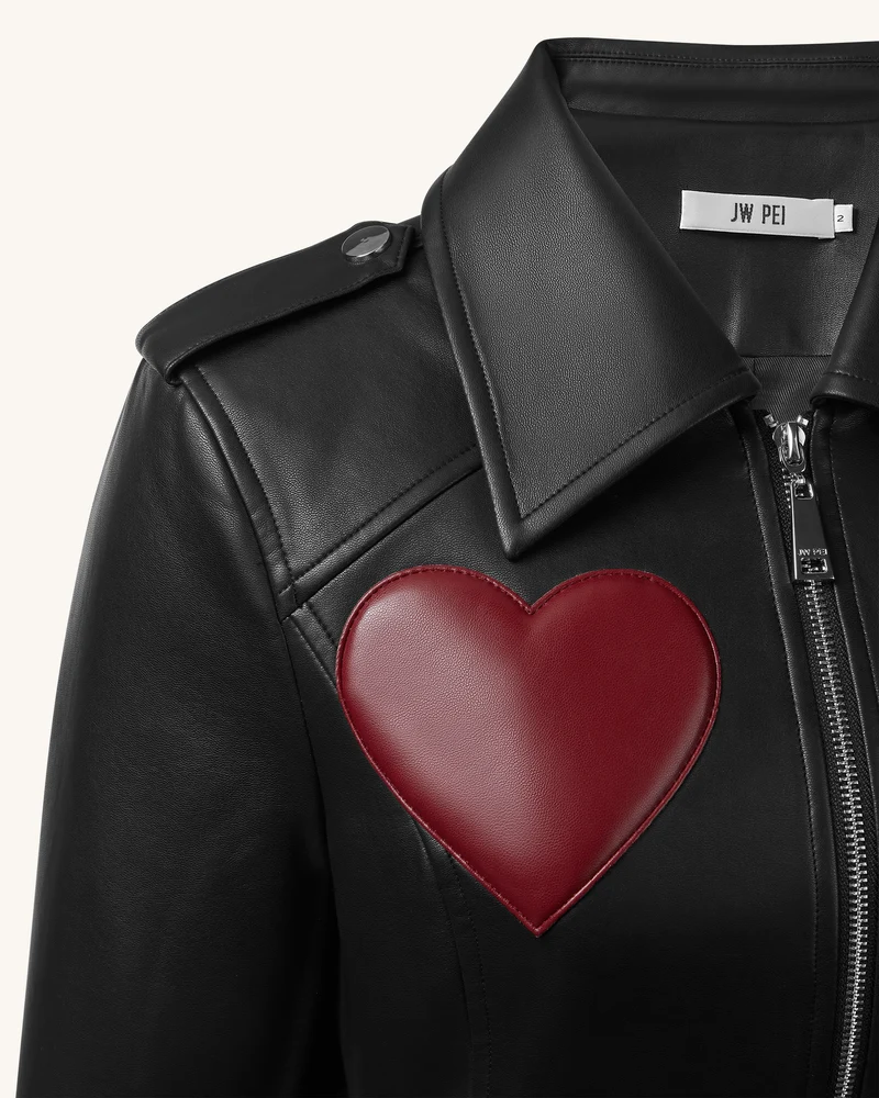 Sophie Kurzgeschnittene Lederjacke - Schwarz & Rot
