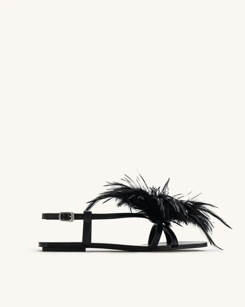 Flauschige Flachsandalen - Schwarz