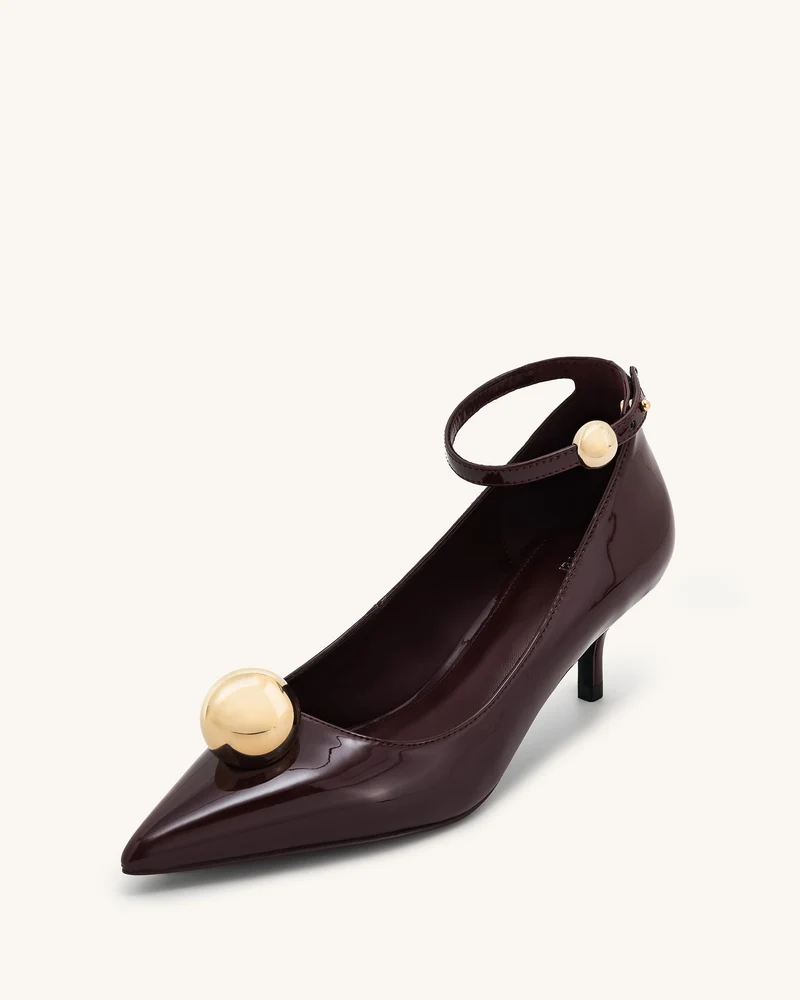 Jewel Buckle Kitten Heels Pumps - Weinrot