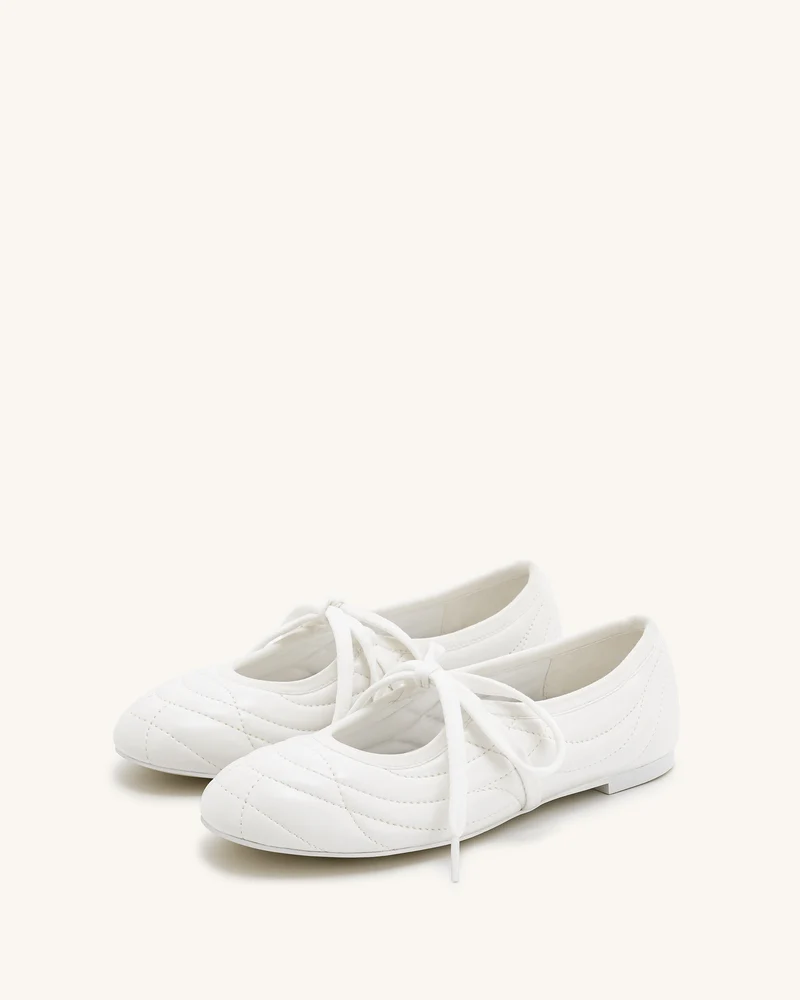 Erika Topstitching Lace-Up Ballerinas - Weiß
