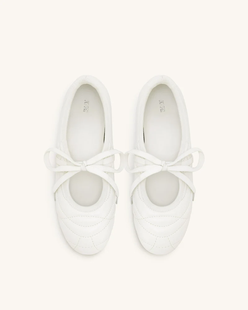 Erika Topstitching Lace-Up Ballerinas - Weiß
