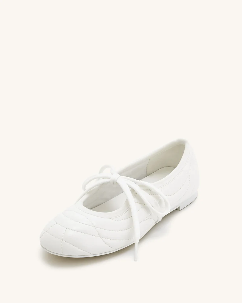 Erika Topstitching Lace-Up Ballerinas - Weiß