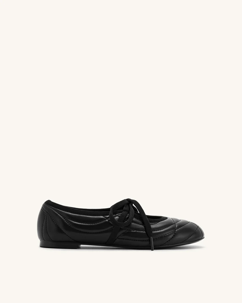 Erika Topstitching Lace-Up Ballerinas - Schwarz