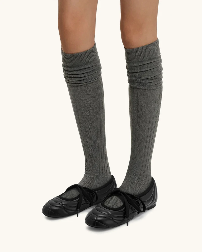 Erika Topstitching Lace-Up Ballerinas - Schwarz