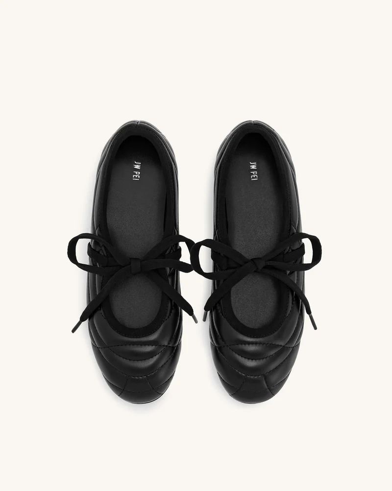 Erika Topstitching Lace-Up Ballerinas - Schwarz