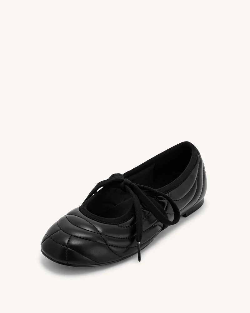 Erika Topstitching Lace-Up Ballerinas - Schwarz