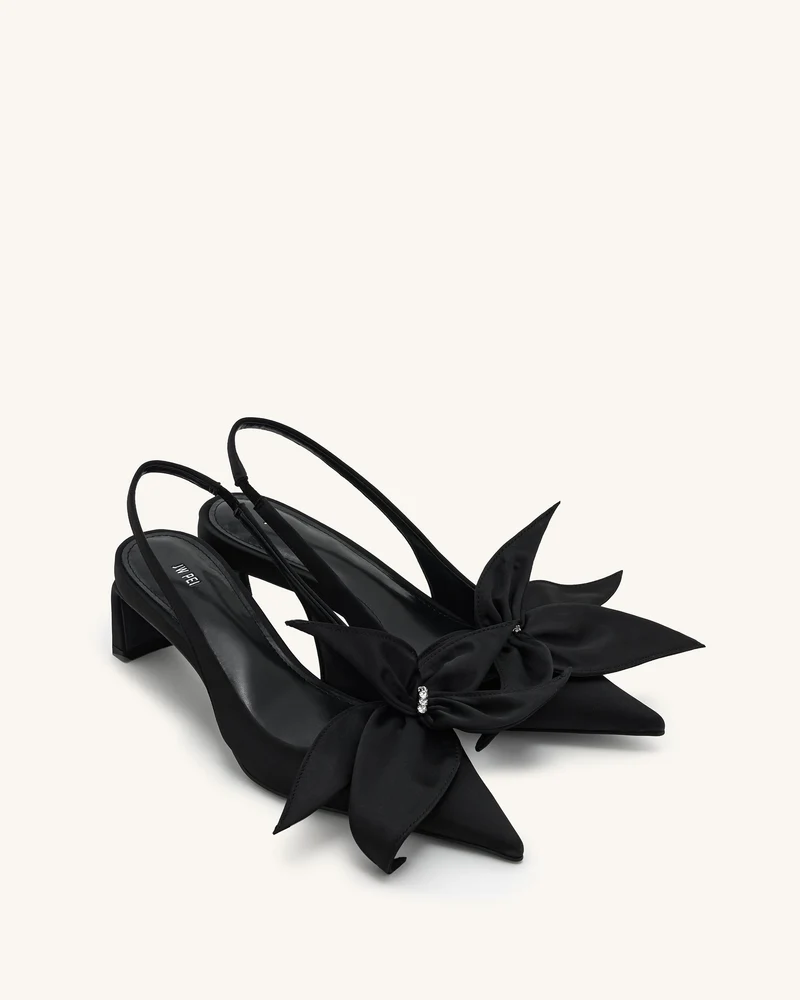 Queena Slingback-Pumps mit floralen Applikationen - Schwarz