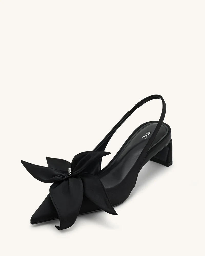 Queena Slingback-Pumps mit floralen Applikationen - Schwarz
