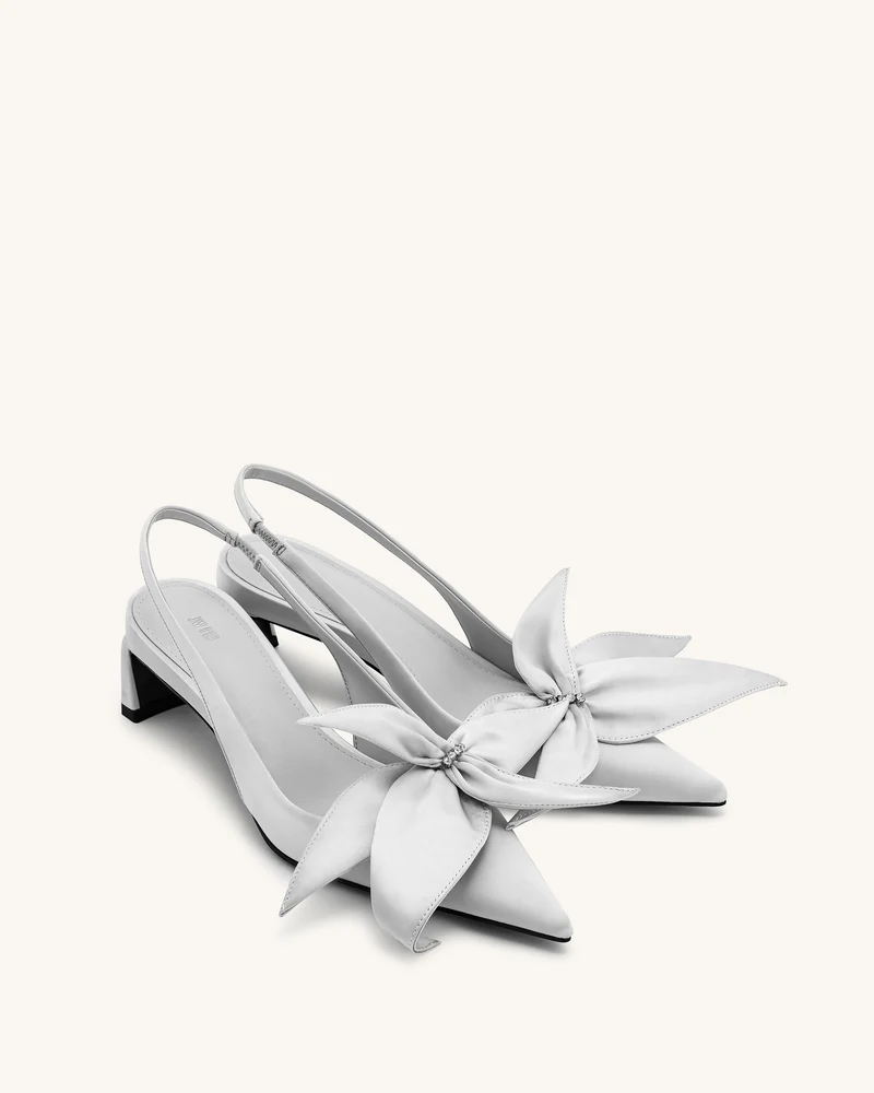 Queena Slingback-Pumps mit floralen Applikationen - Silber