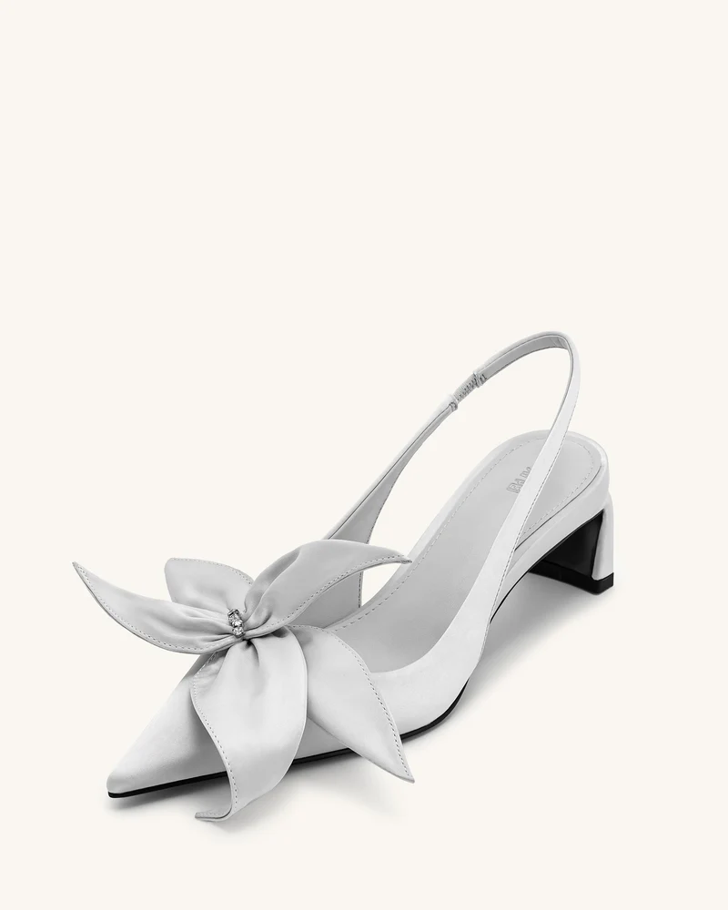 Queena Slingback-Pumps mit floralen Applikationen - Silber