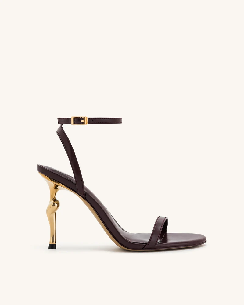 Alivia Goldene Sandalen mit Metallabsatz - Weinrot