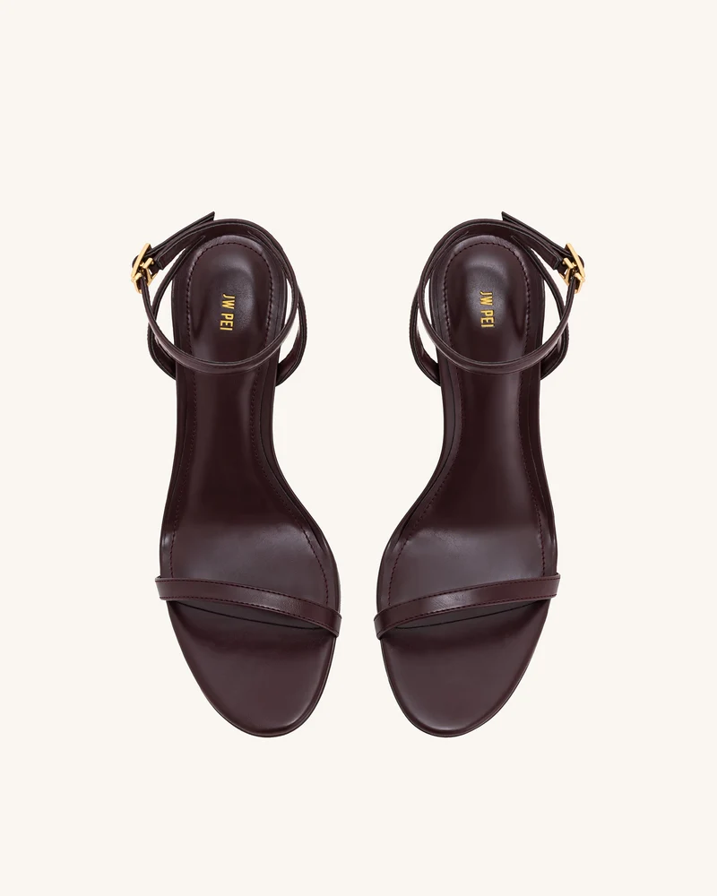 Alivia Goldene Sandalen mit Metallabsatz - Weinrot