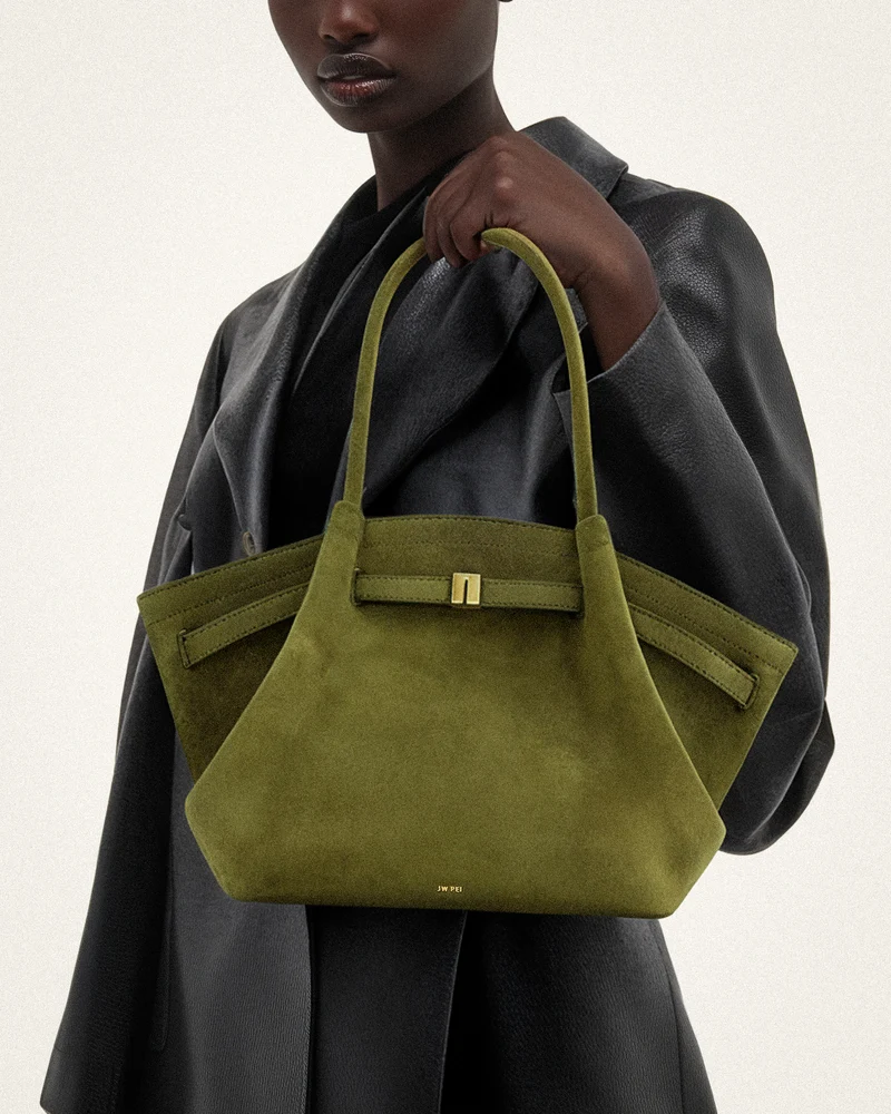 Hana mittelgroße Tote-Bag aus Kunstwildleder - Dunkeloliv