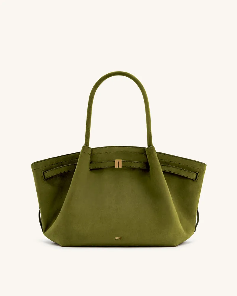 Hana mittelgroße Tote-Bag aus Kunstwildleder - Dunkeloliv