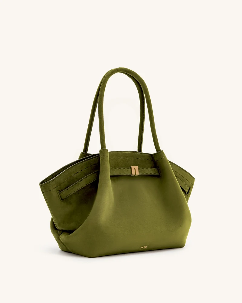 Hana mittelgroße Tote-Bag aus Kunstwildleder - Dunkeloliv
