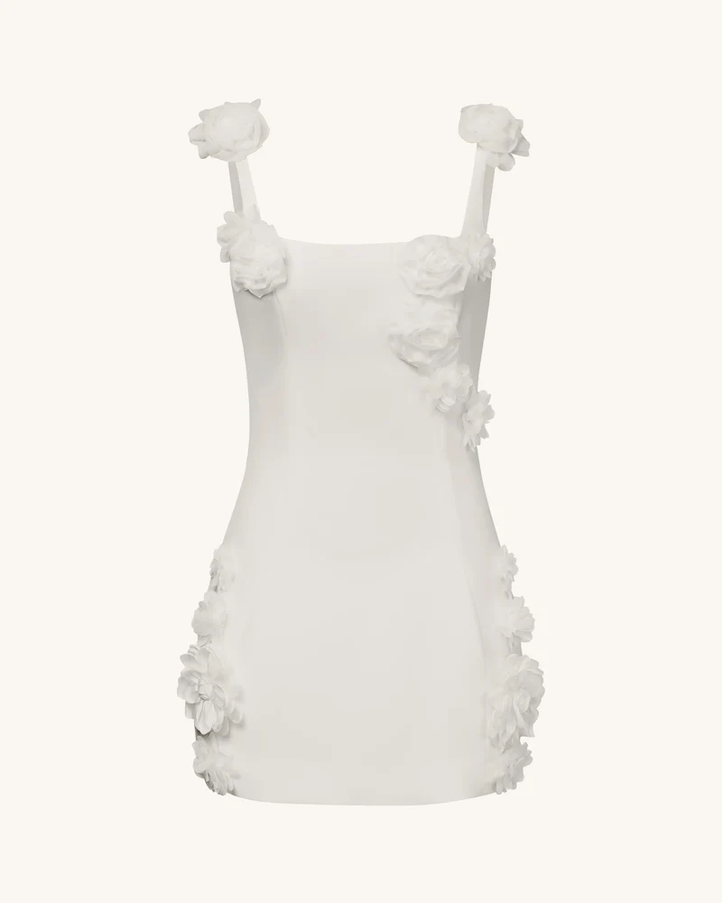 Elaina Weißes Mini-Kleid mit Rosetten-Applikation - Weiß