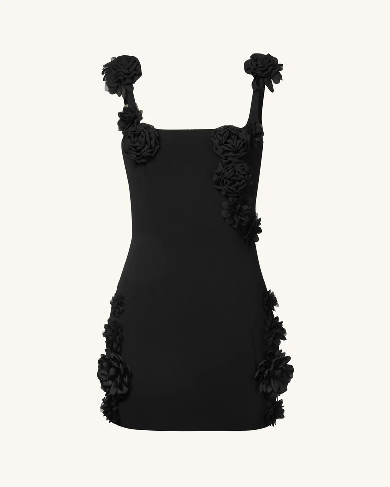 Elaina Schwarzes Rosetten-Applikations-Minikleid - Schwarz