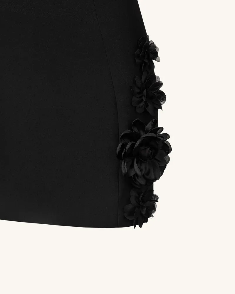 Elaina Schwarzes Rosetten-Applikations-Minikleid - Schwarz