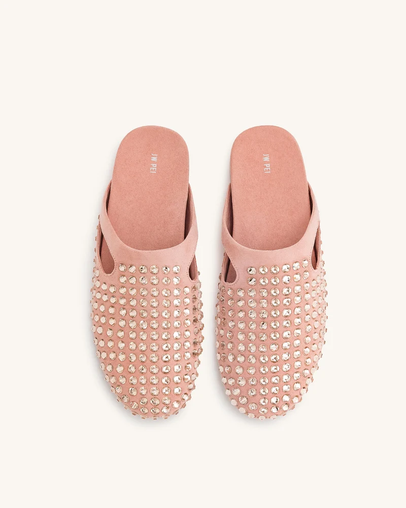 Athena Flache Mules mit künstlichen Kristallen - Rosa Beige