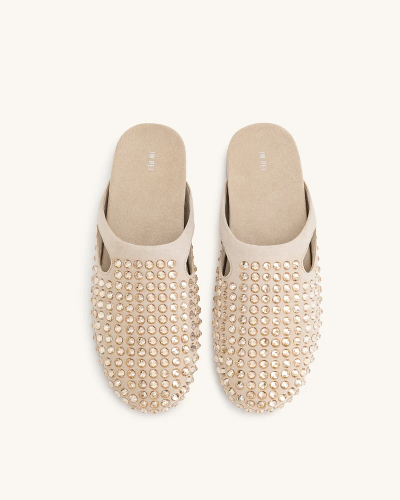 Athena Flache Mules mit künstlichen Kristallen - Beige