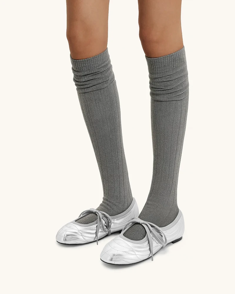 Erika Ballettflats mit Ziernähten und Schnürung - Silber