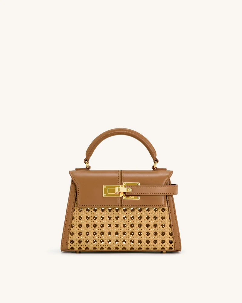 Elise Faux Bambus Geflochtene Henkeltasche - Braun