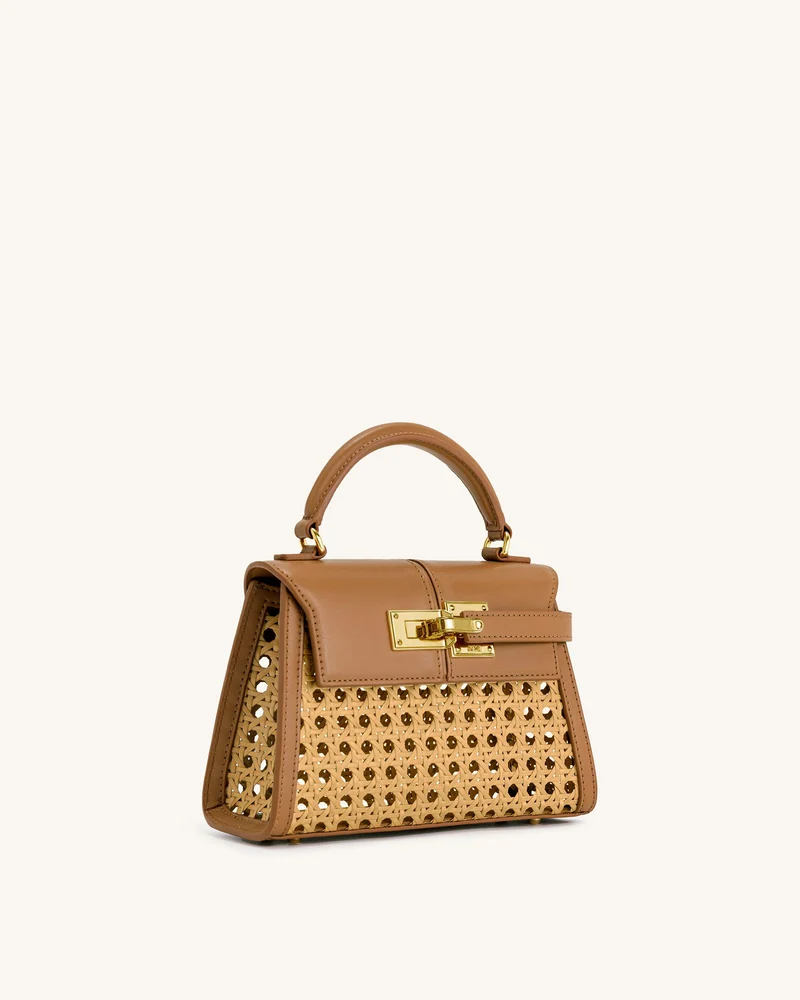 Elise Faux Bambus Geflochtene Henkeltasche - Braun