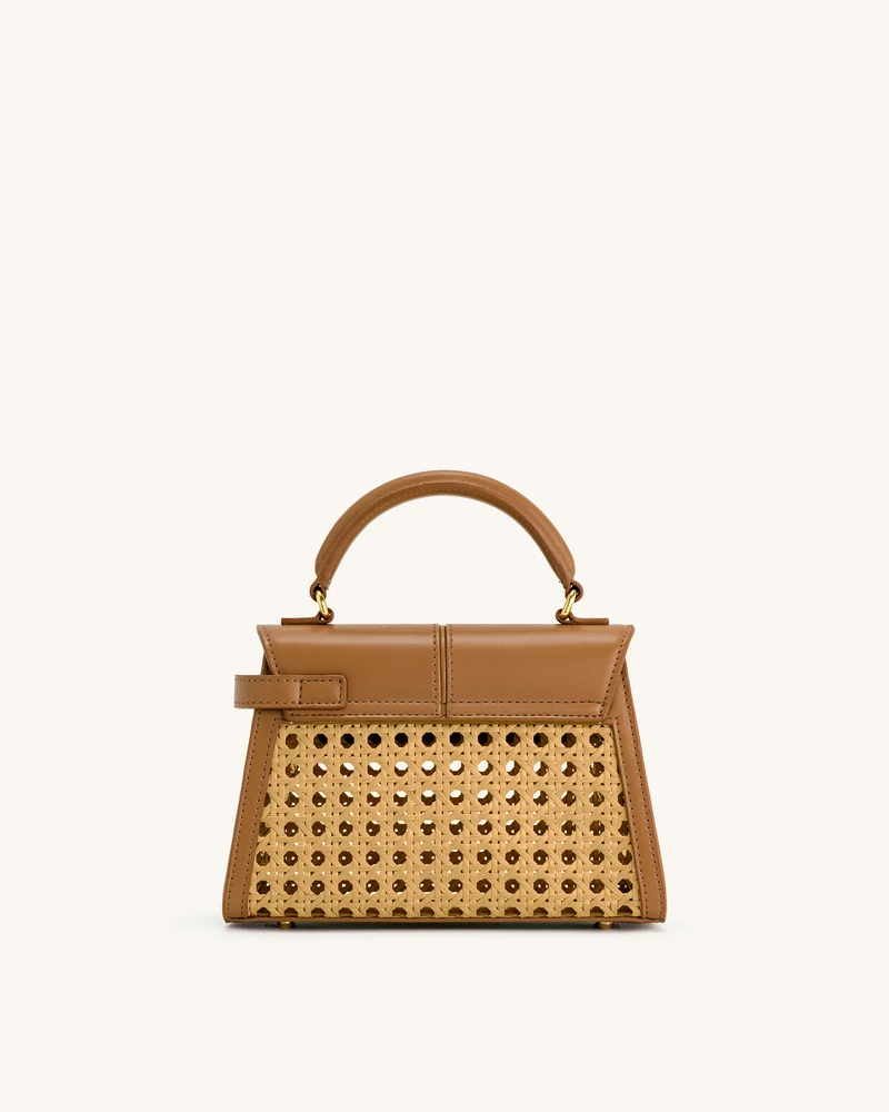 Elise Faux Bambus Geflochtene Henkeltasche - Braun