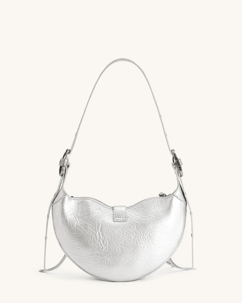 Tessa Schultertasche mit metallischer Faltenoptik - Silber