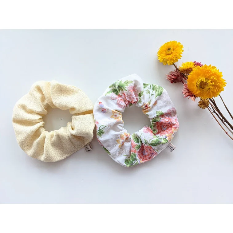 HEAVIN Scrunchie 2er-Set "Leinen Pastell & Rosen Print"