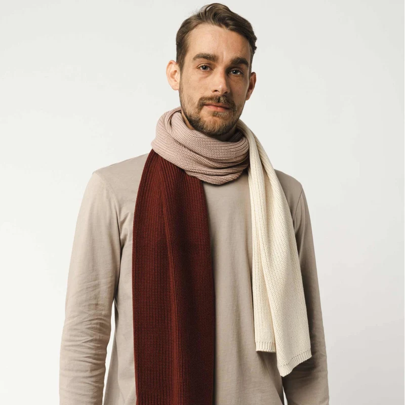 MELA Unisex Rippstrick Schal "KAZIM" - burgunderrot-rose-cream