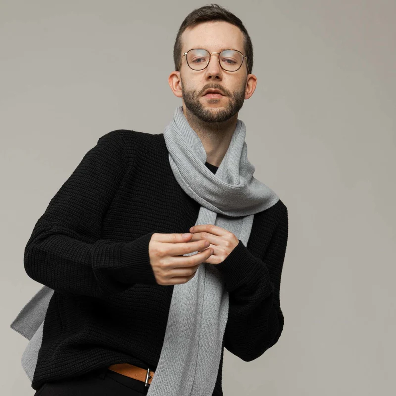 MELA Unisex Rippstrick Schal "BASIC" - grau-melange